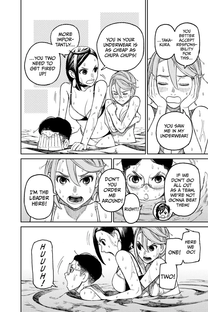 Momo and Aira are now naked while on the water surface. They ride Okarun.