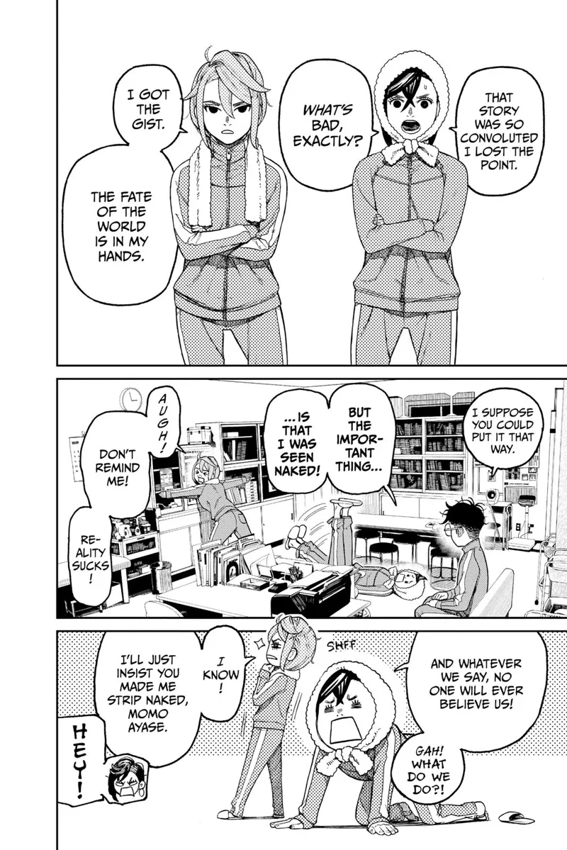 Momo and Aira are embarrassed upon recalling their nakedness in the middle of the school corridor.