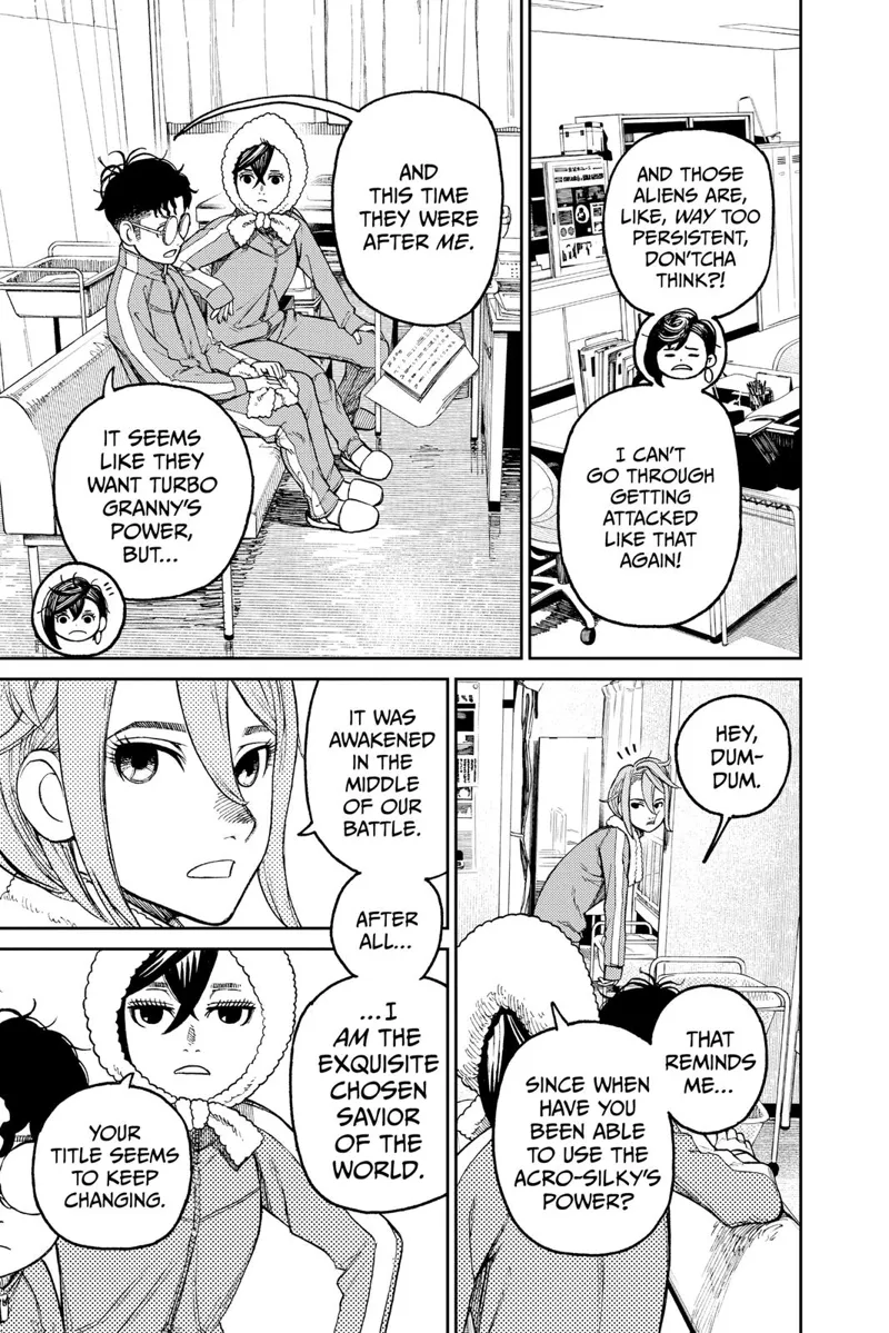 Momo sits beside Okarun. She asks Aira about her power's awakening.