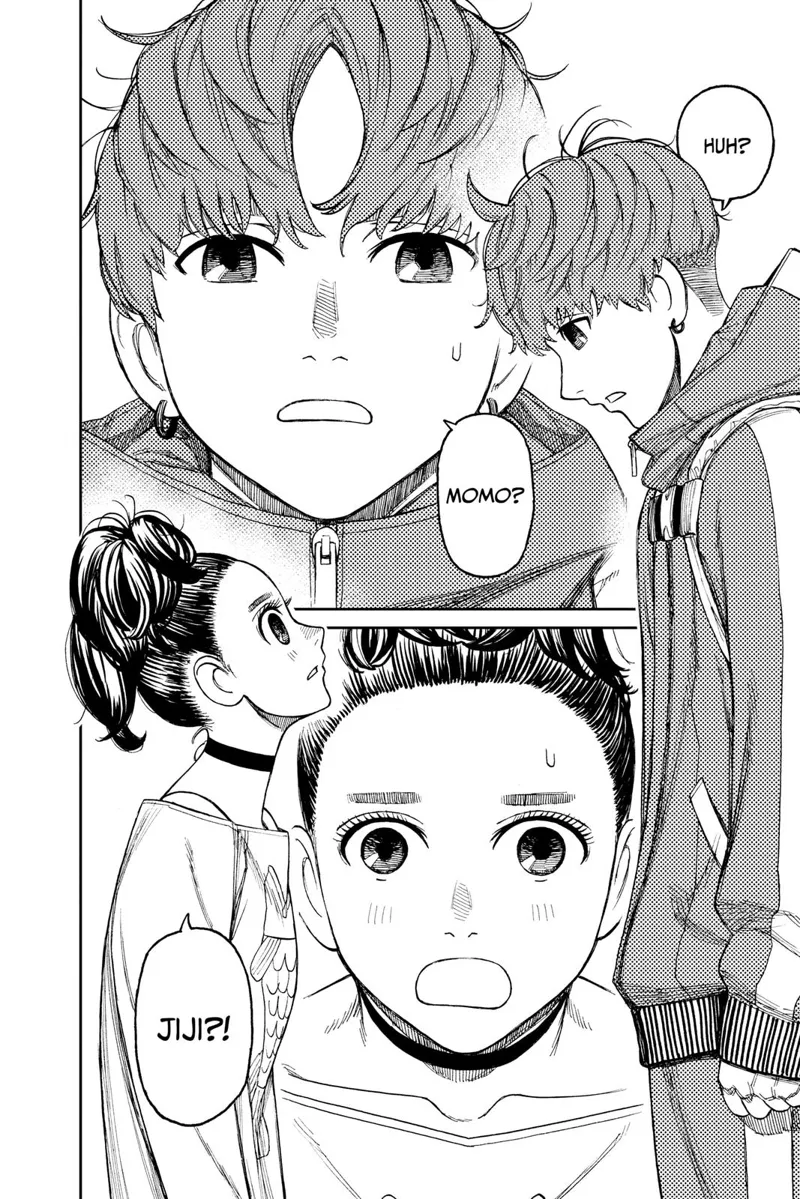 Momo is shocked upon seeing Jiji knocking on the door.