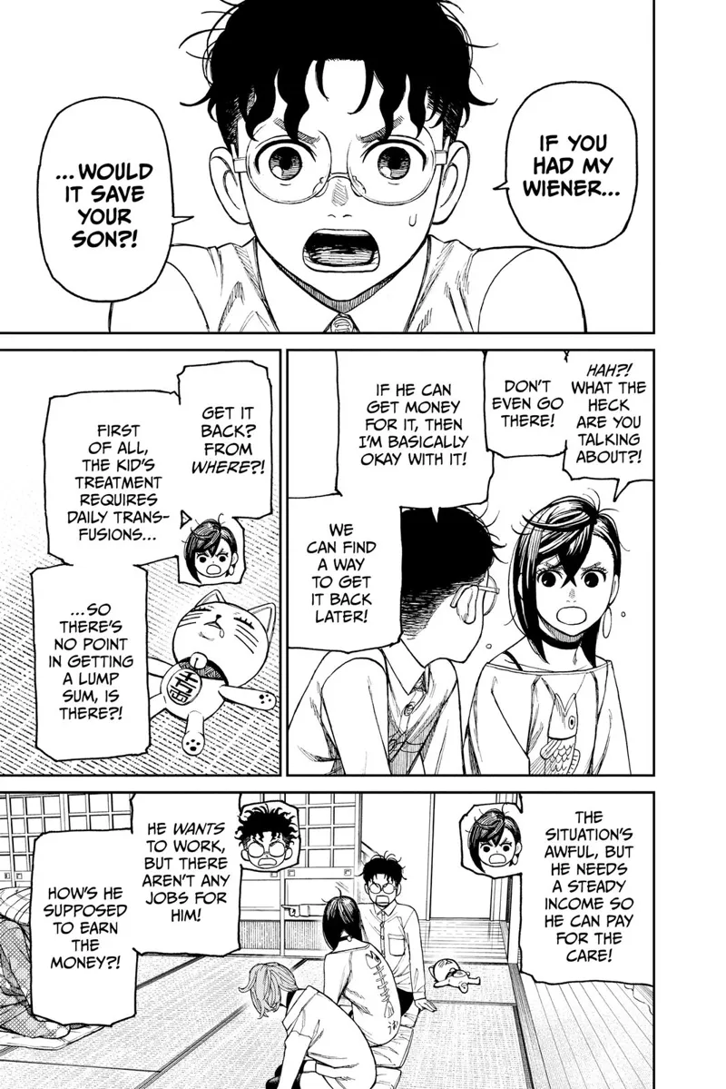 Okarun offers his wiener to help Boxer Kappa, but Momo and Turbo Granny tell him it's not a good idea.