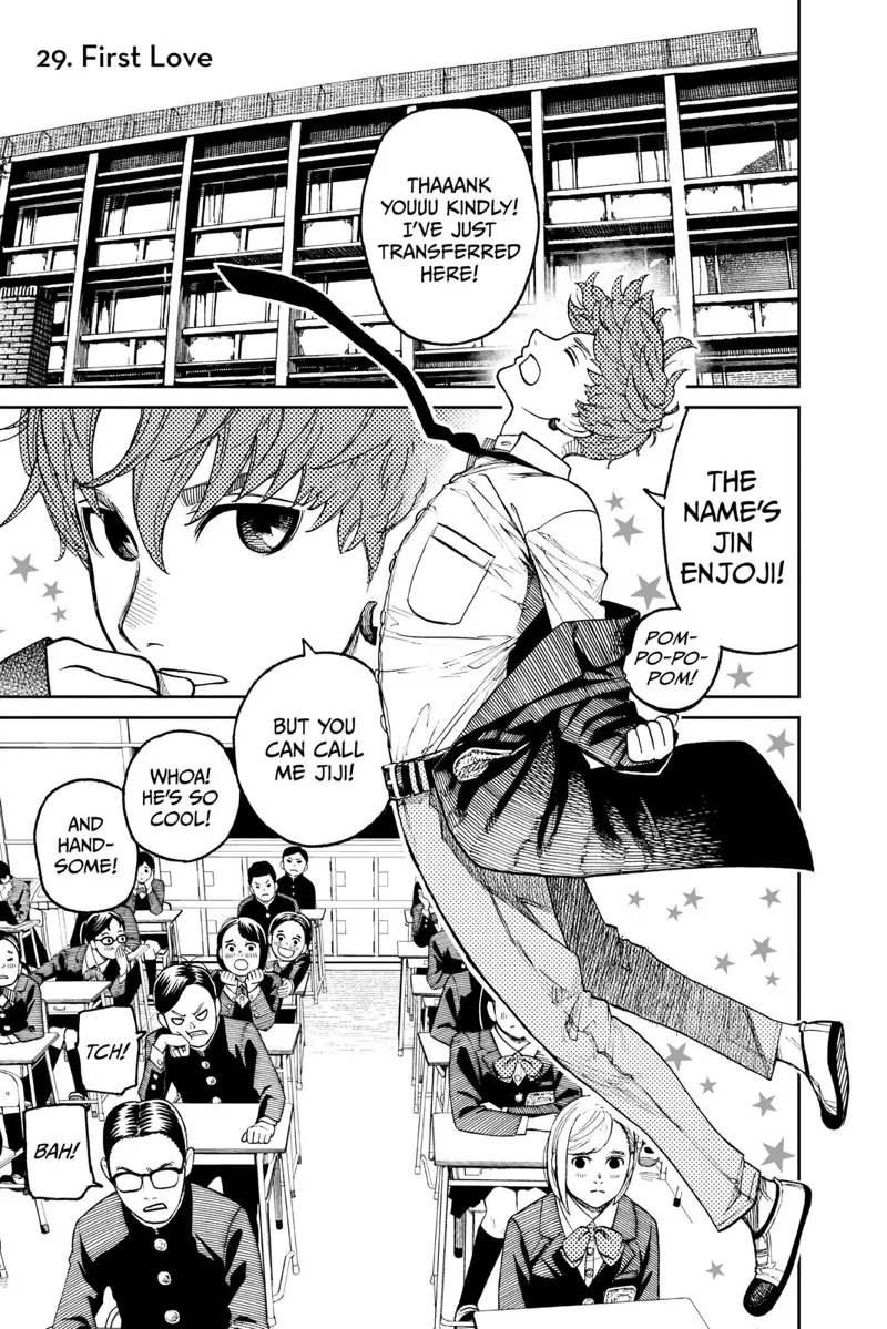 In school, Jin Enjoji introduces himself in front of the class.