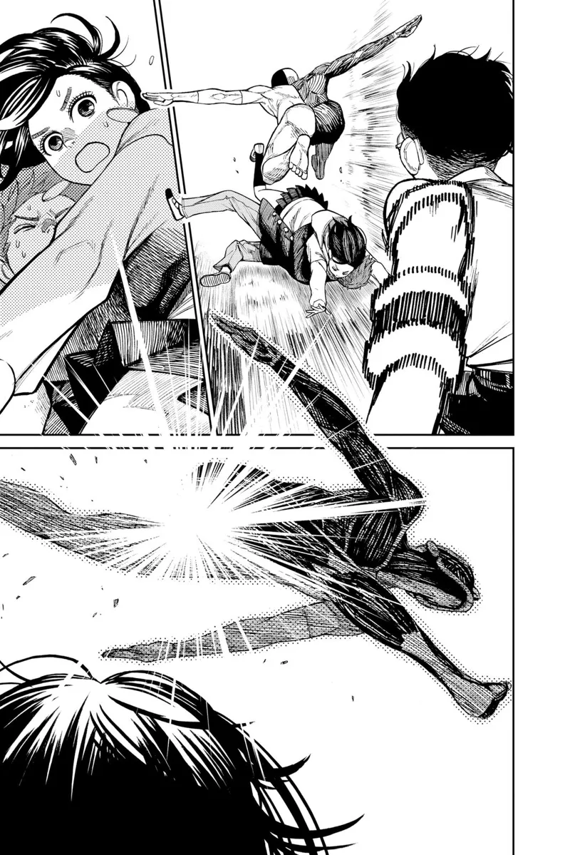 The weird guy jumps over to Momo, and she sees a sparkle in his nuts.