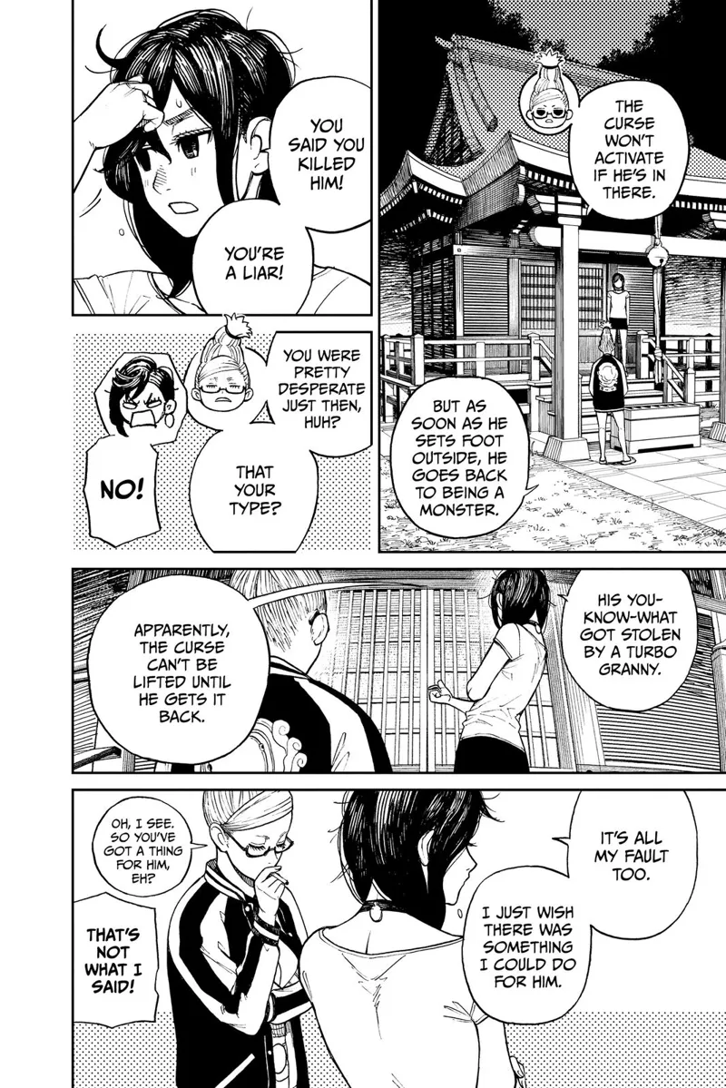 Grandma said Okarun's curse won't activate if he's inside the shrine. Ayase explains what happened to him.