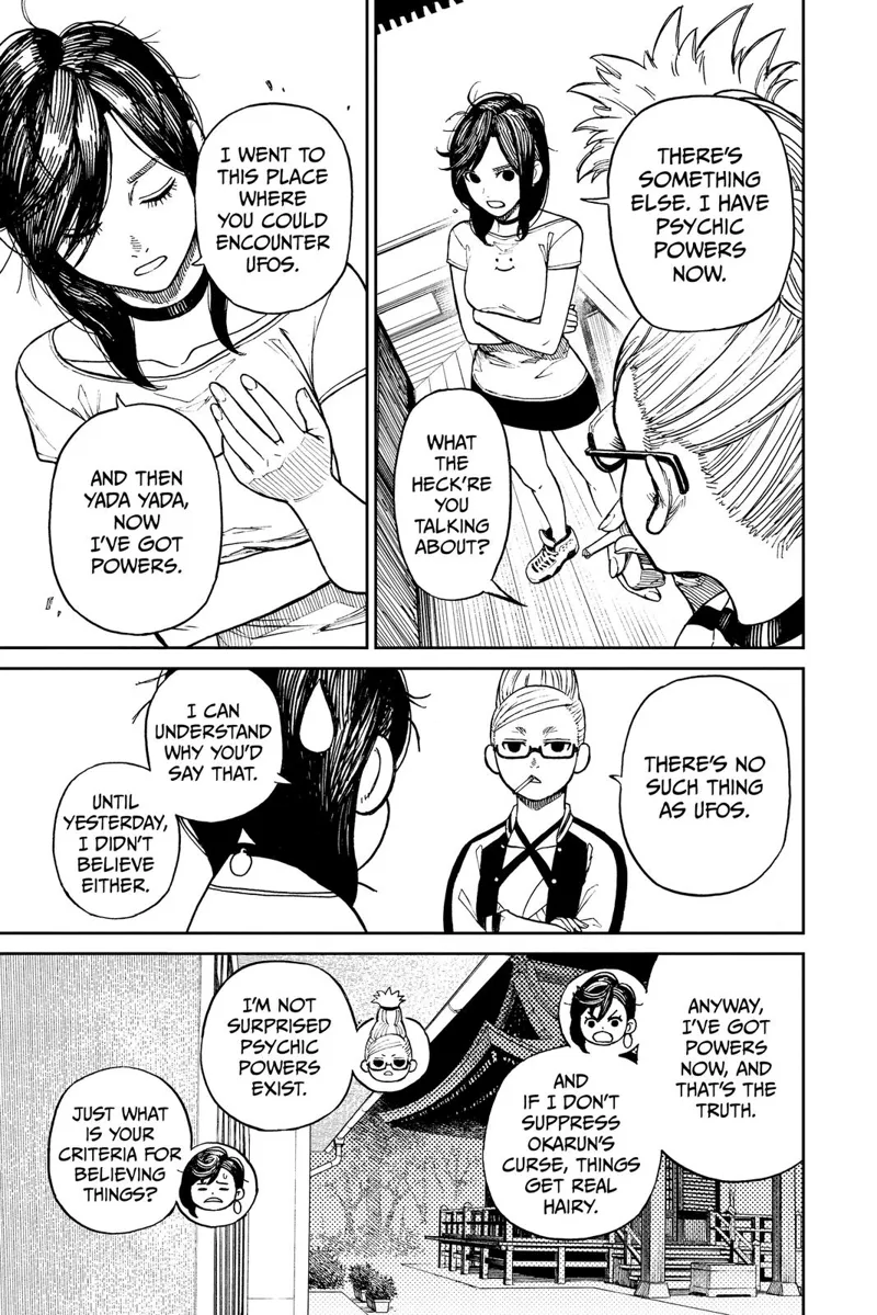 Ayase tells Grandma she's got psychic powers now after encountering aliens and UFOs. Grandma doesn't believe in aliens.