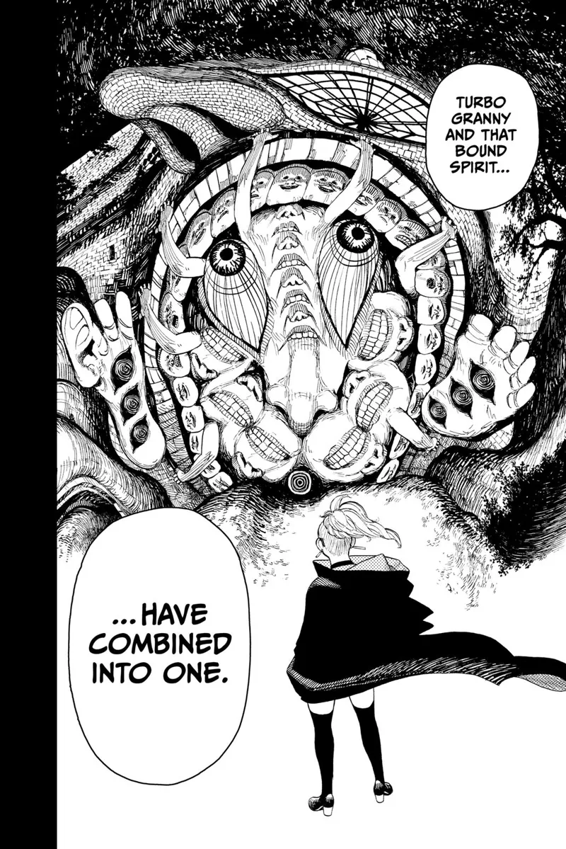 Grandma says that Turbo Granny and a Bound Spirit have combined into one. Grandma faces a huge, ugly monster.