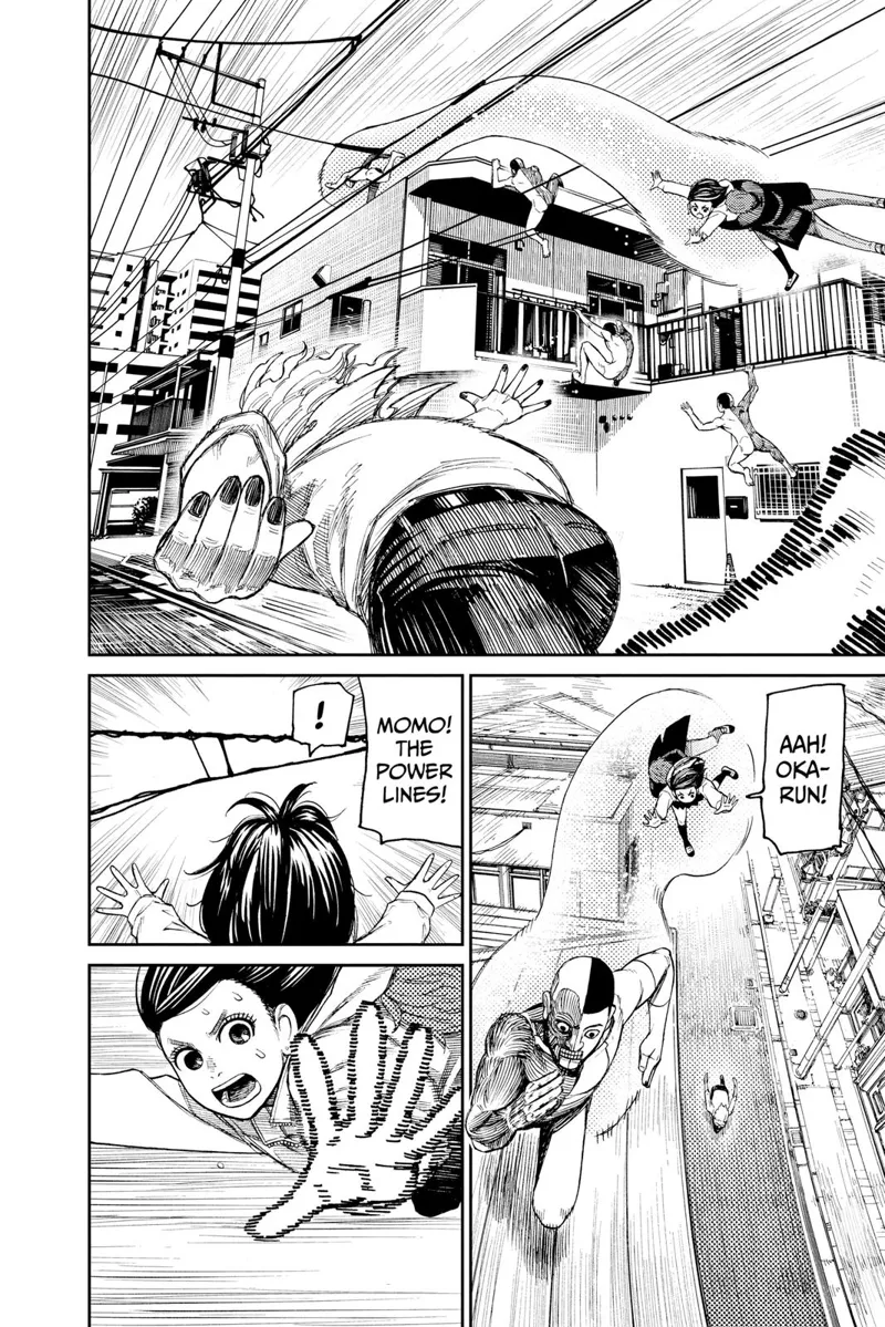 The naked weird guy jumps over a house and keeps running.