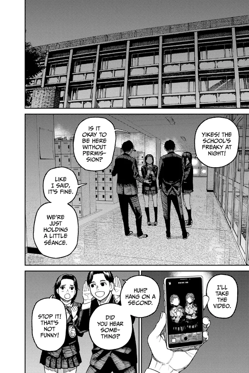 Four students are at school doing a little seance.