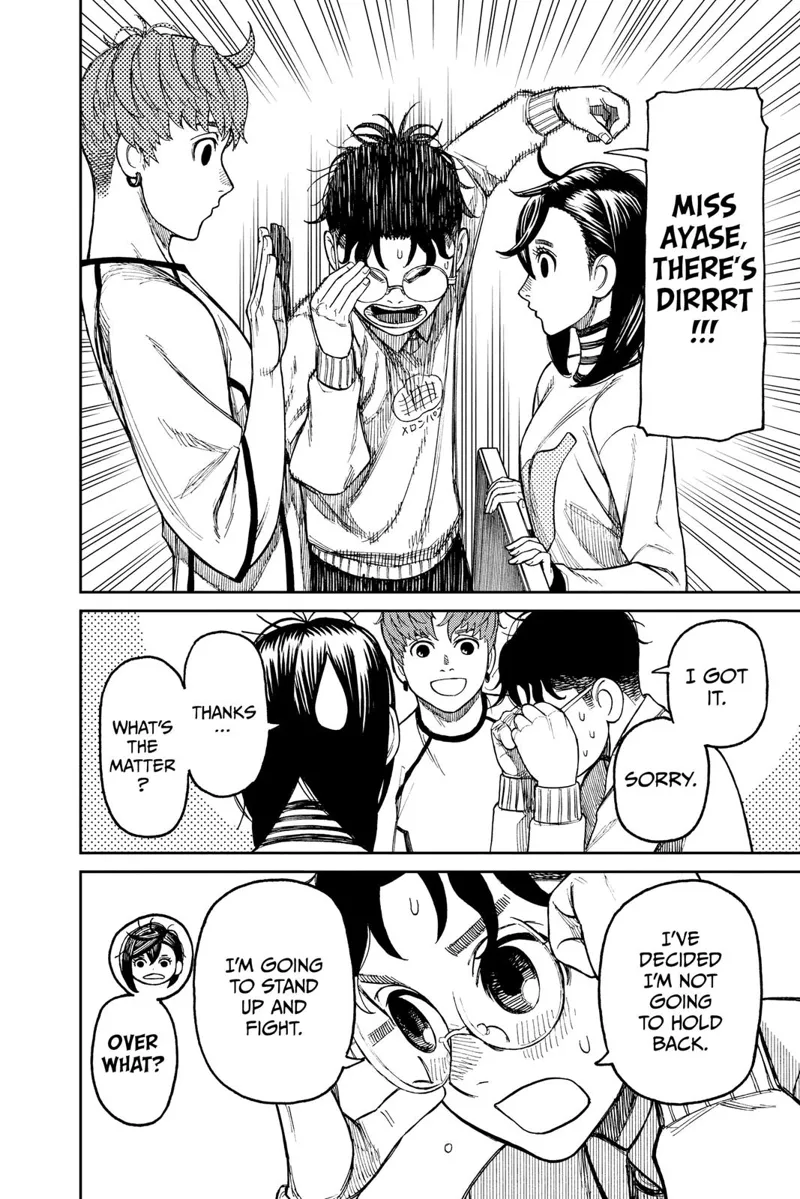 Okarun suddenly moves in between Momo and Jiji.