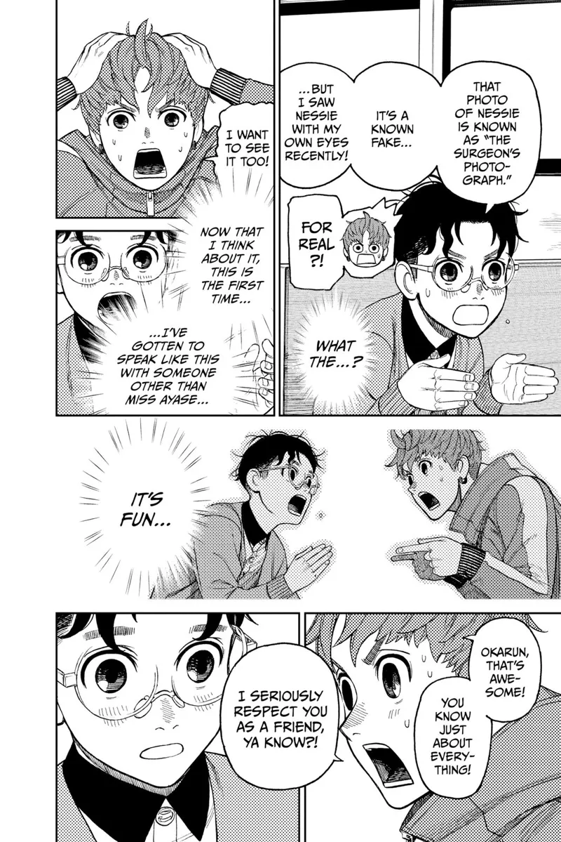 Okarun explains more about Nessie as Jiji shows vigored interest in his knowledge about monsters.