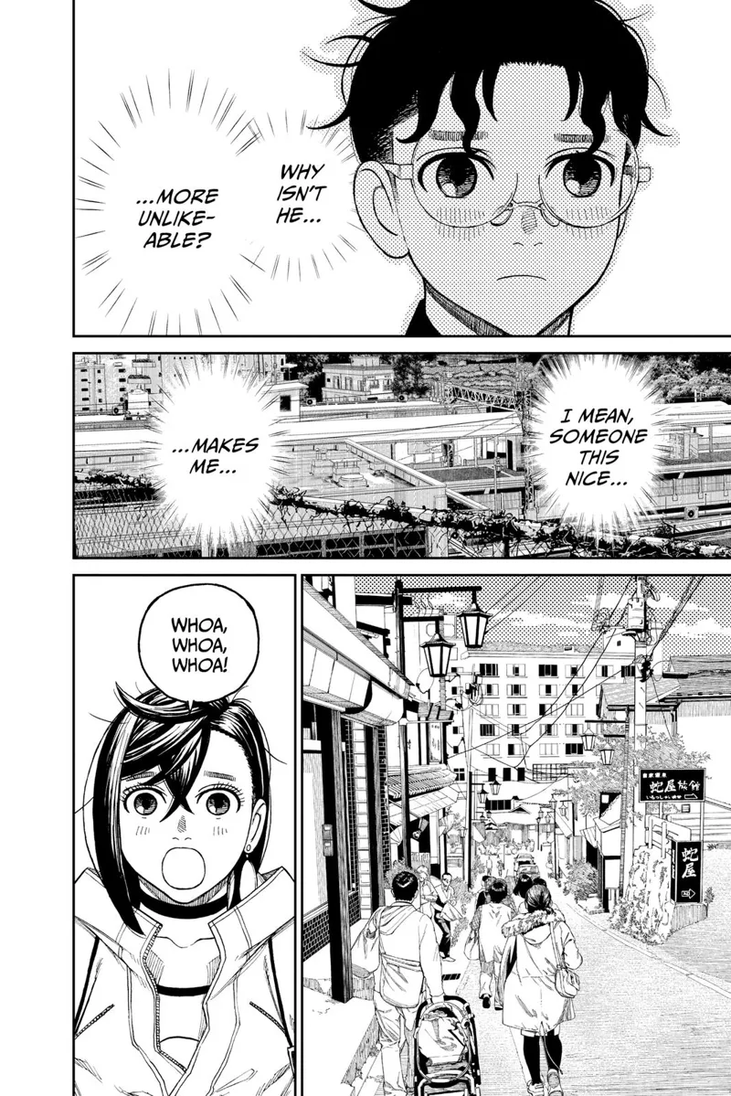 They arrive at a city and walk along the street.