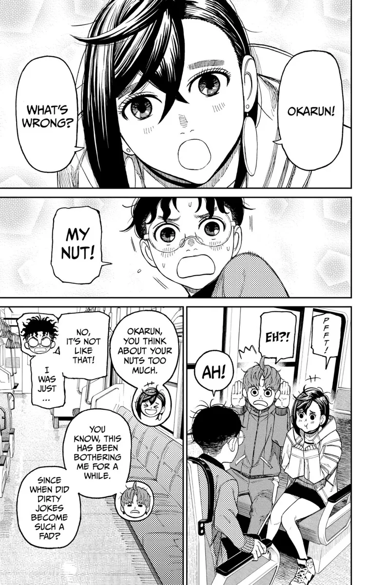 Momo asks Okarun, and he bursts out about his nut! Jiji asks about this kind of joke.