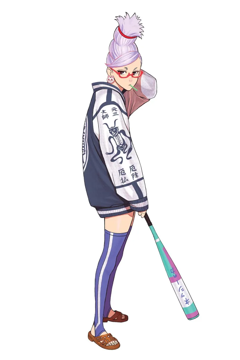 Colored image of Grandma Seiko Ayase holding a baseball bat.