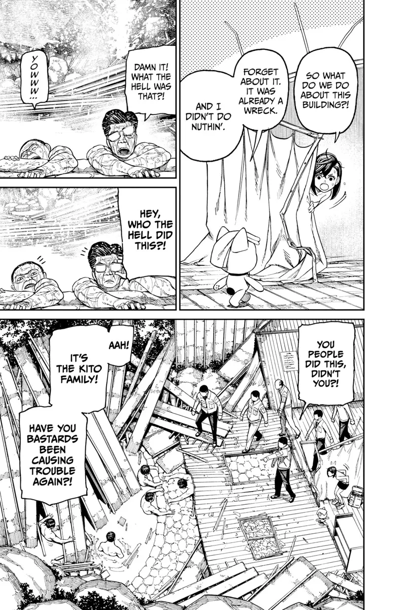 Momo and urbo Granny get out of the spring. The authorities appear from the wreck and see the men, the Kito Family.