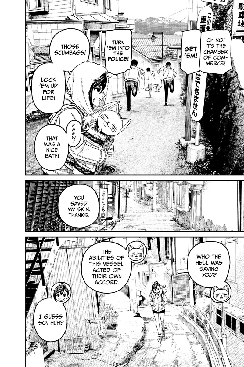 The Chamber of Commerce people chase the Kito Family. Momo thanks Turbo Granny's help as they head back.