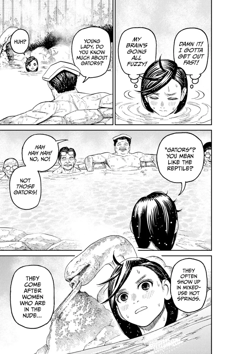 One of the men asks Momo if she knows about gators who attack women in the bathtub.