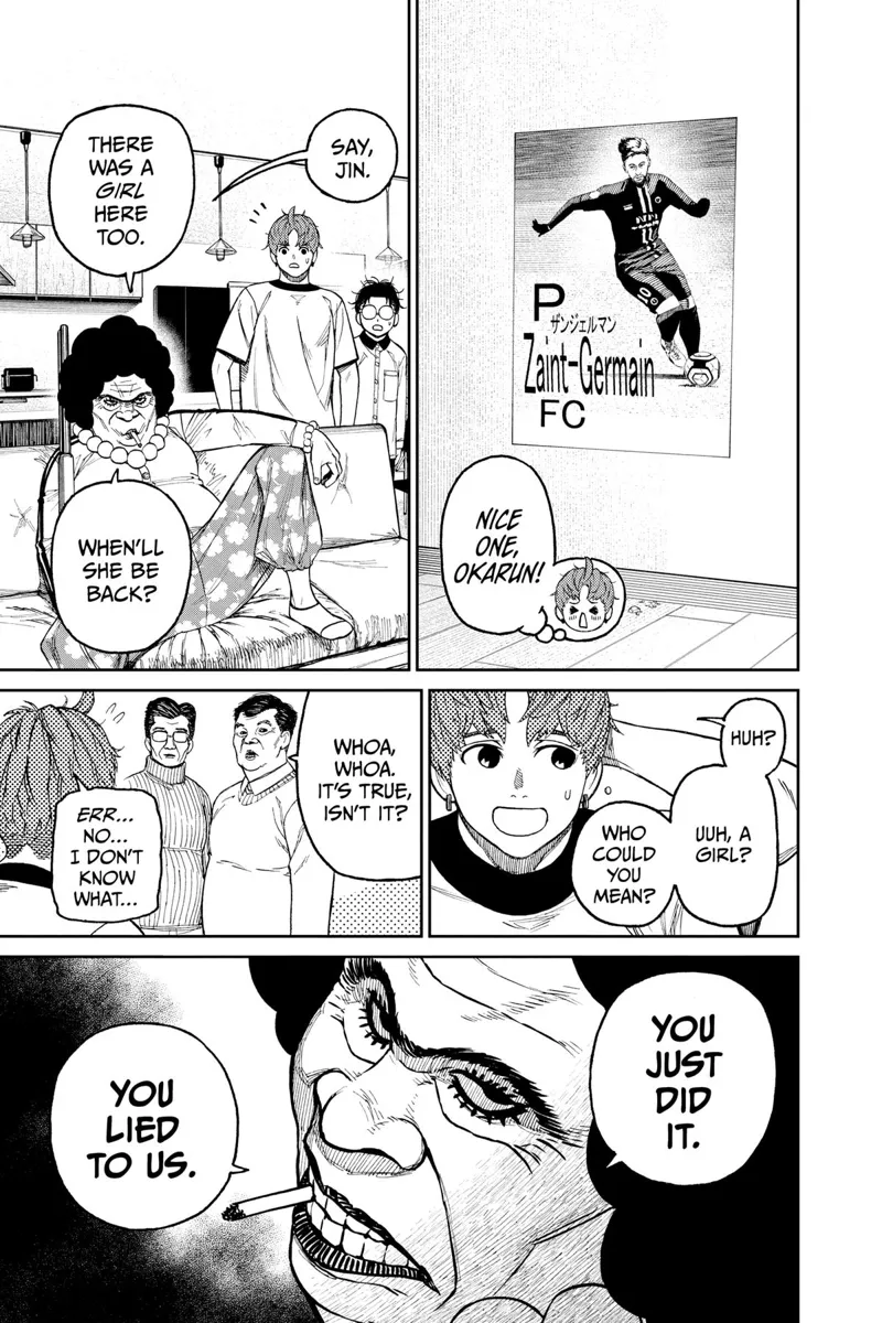 The Kito lady asks about the girl he brought earlier. Jiji lies, but the Kito Lady notices.