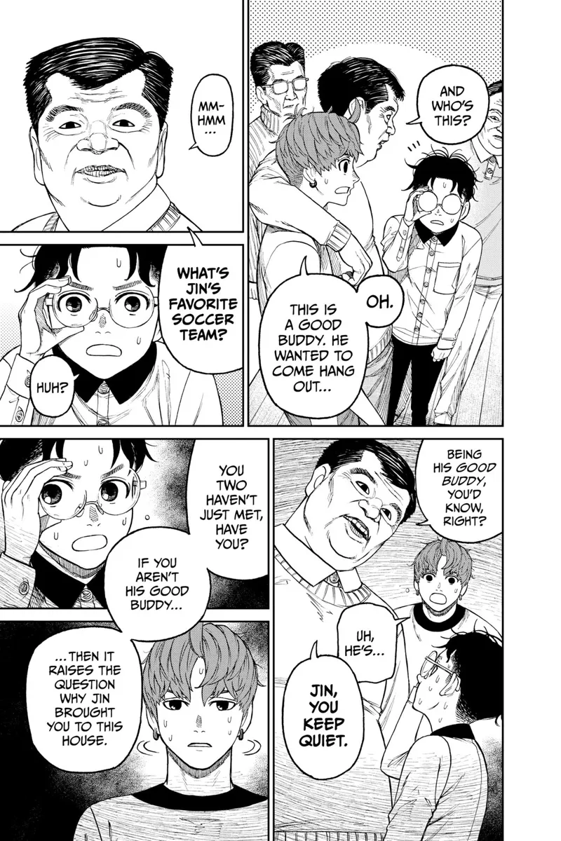 One of the Kito guys is suspicious of Okarun and asks him what Jin's favorite soccer team is.