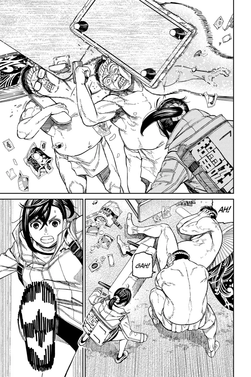 Momo throws tables and chairs at them.