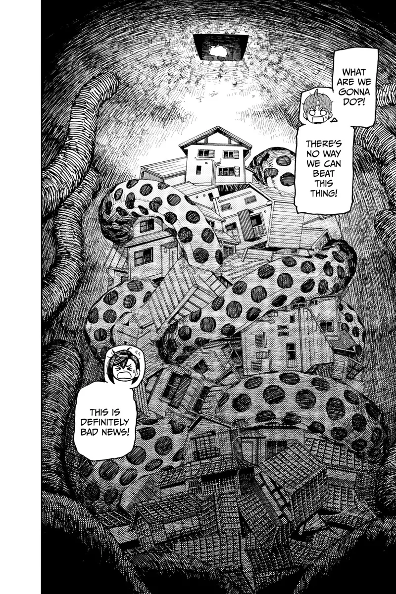 The Kuragari monster snake is seen wrapping around the houses underground.