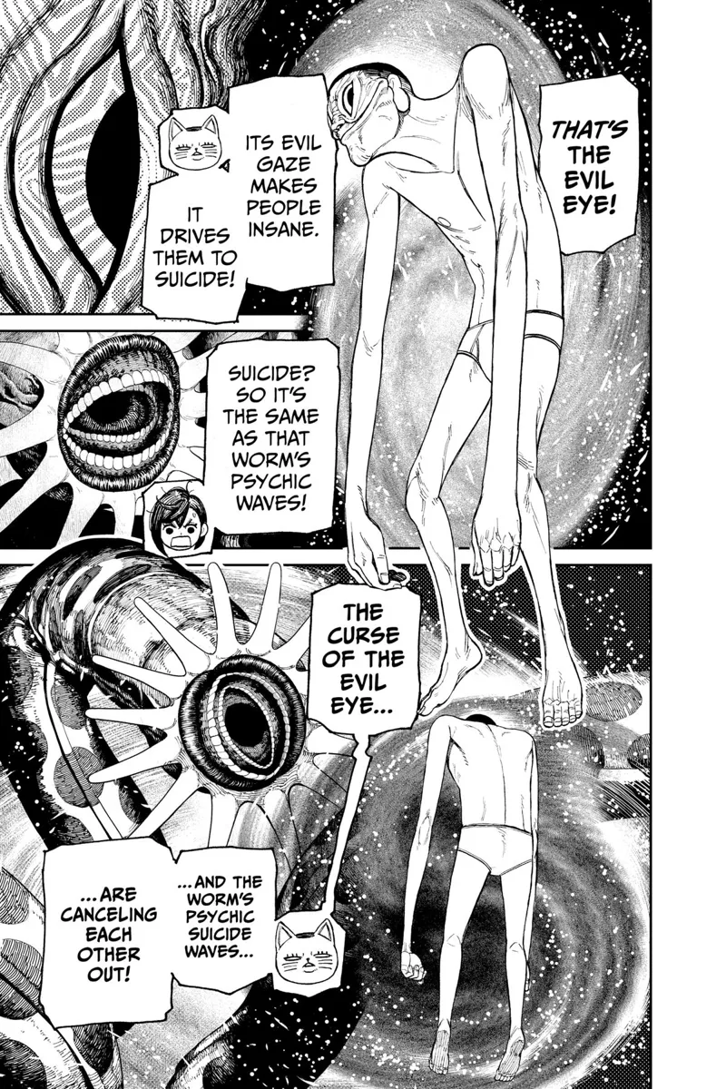The creepy guy in underwear is called Evil Eye, and its psychic waves are canceling Kuragari's psychic waves.