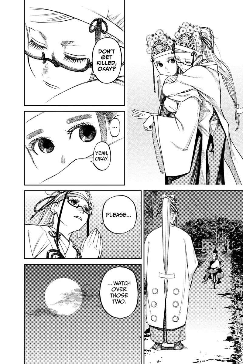 Grandma hugs Momo from behind and tells her not to die. She watches Momo riding a bicycle with Okarun.