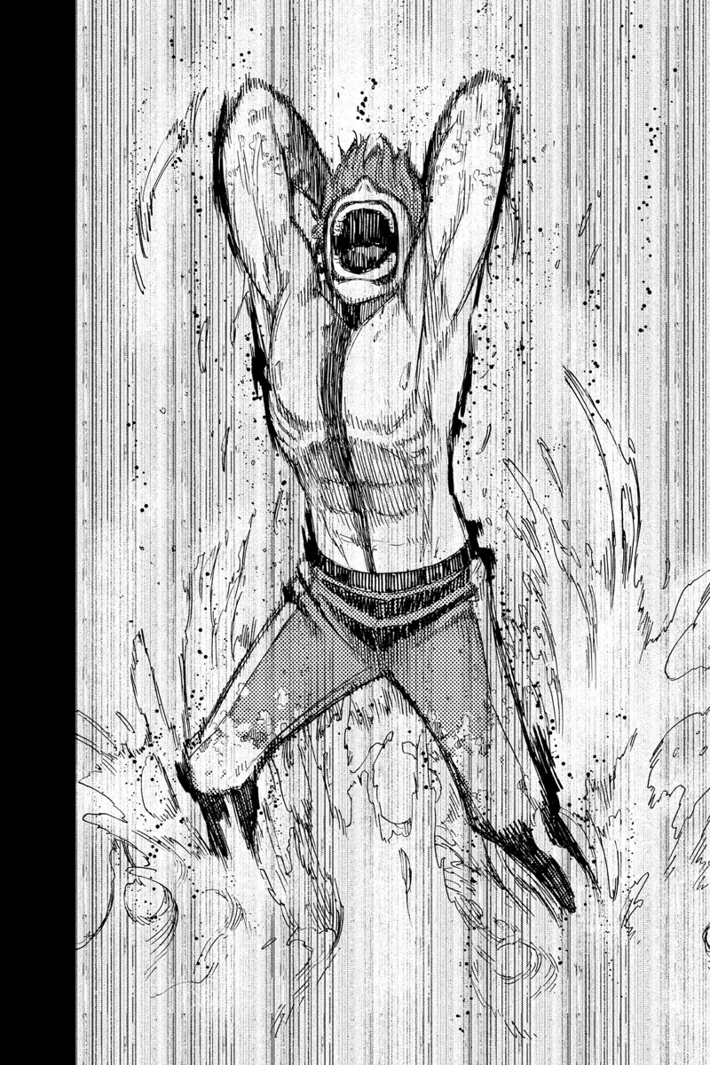 Jiji screams wildly while holding his head.