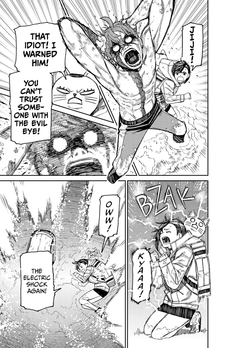 Jiji gets crazily mad and continues screaming. Momo and Turbo Granny receive another electric shock.