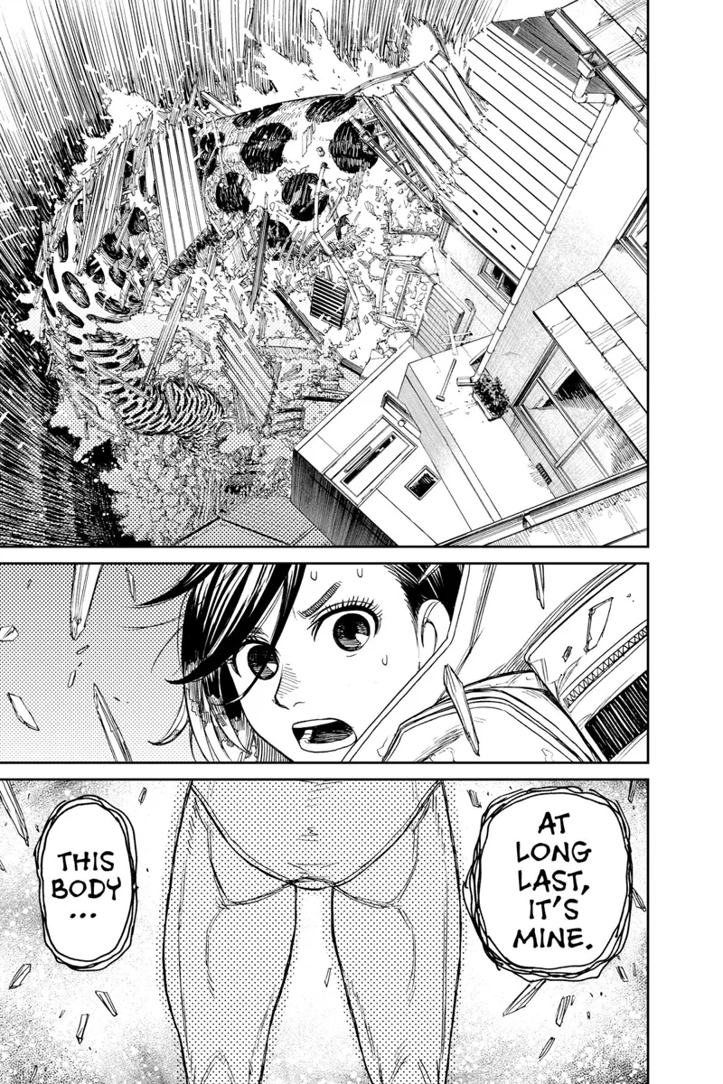 Jiji kicks the Kuragari away from the house. Momo watches Jiji, who now speaks differently.