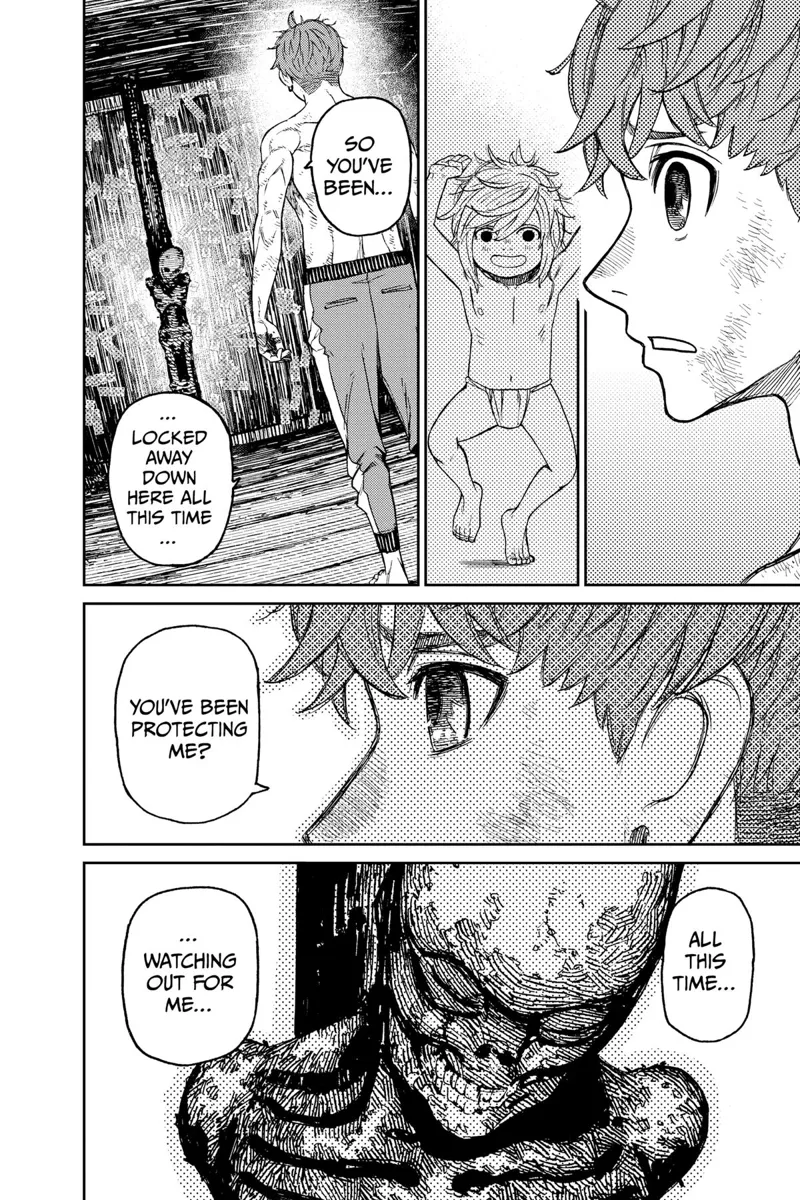 Jiji approaches the skeleton and thanks him for protecting him.