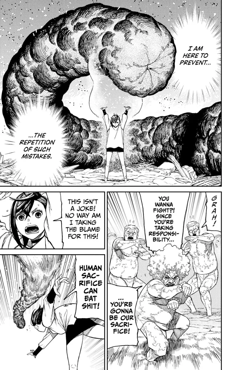 Using her powers, Momo picks up the giant worm and throws it while the Kito Family plans to fight her.