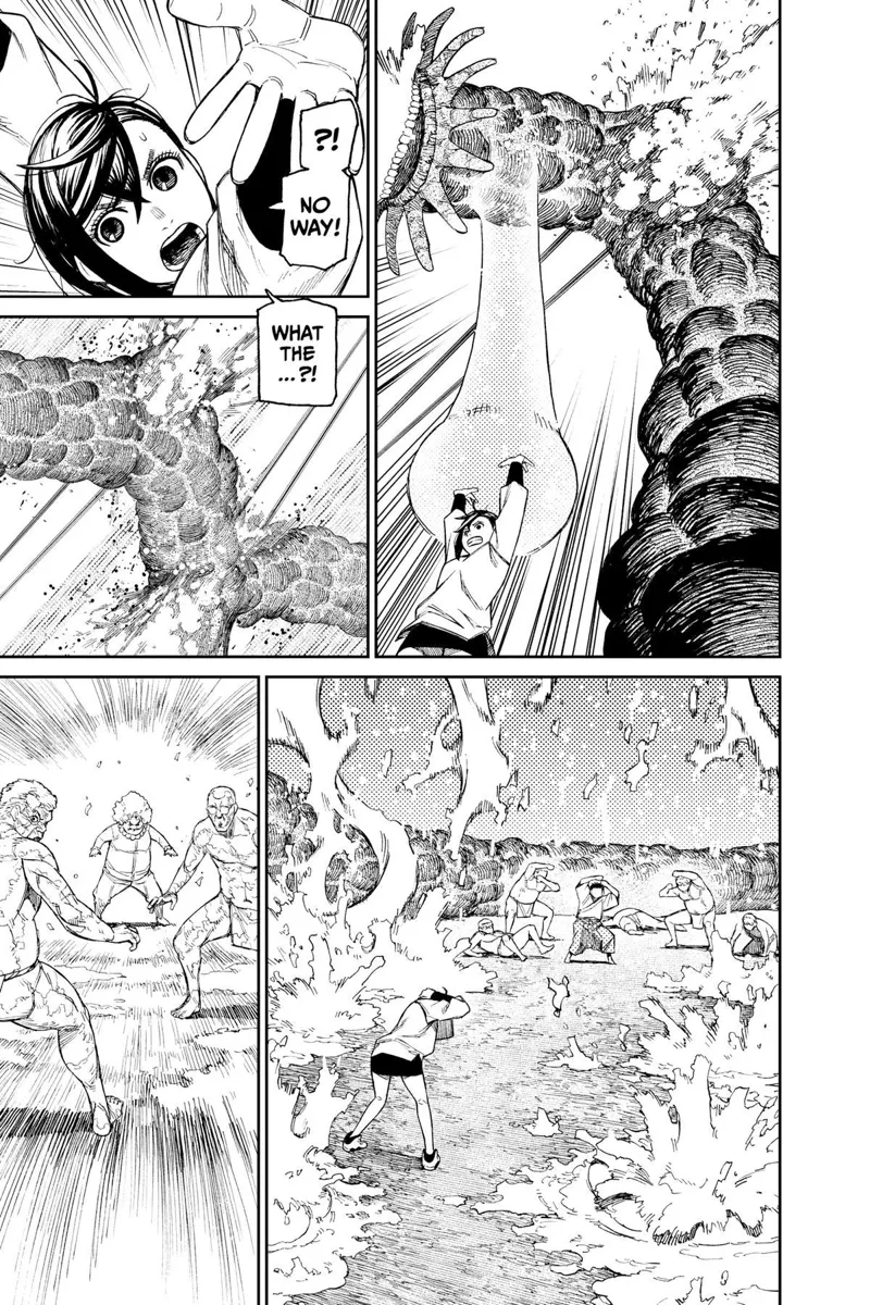 Suddenly, the giant worm's body bursts out, and goo rains around them.