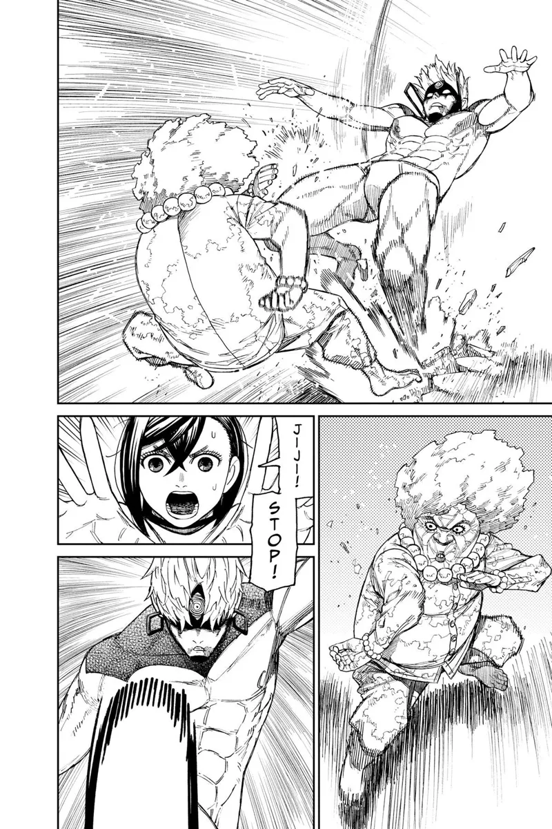 Cursed Jiji attacks the Kito Family leader grandma. Momo tells him to stop.