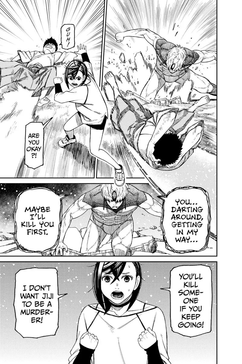 Momo rescues the priest guy. Cursed Jiji walks towards Momo to defeat her first.