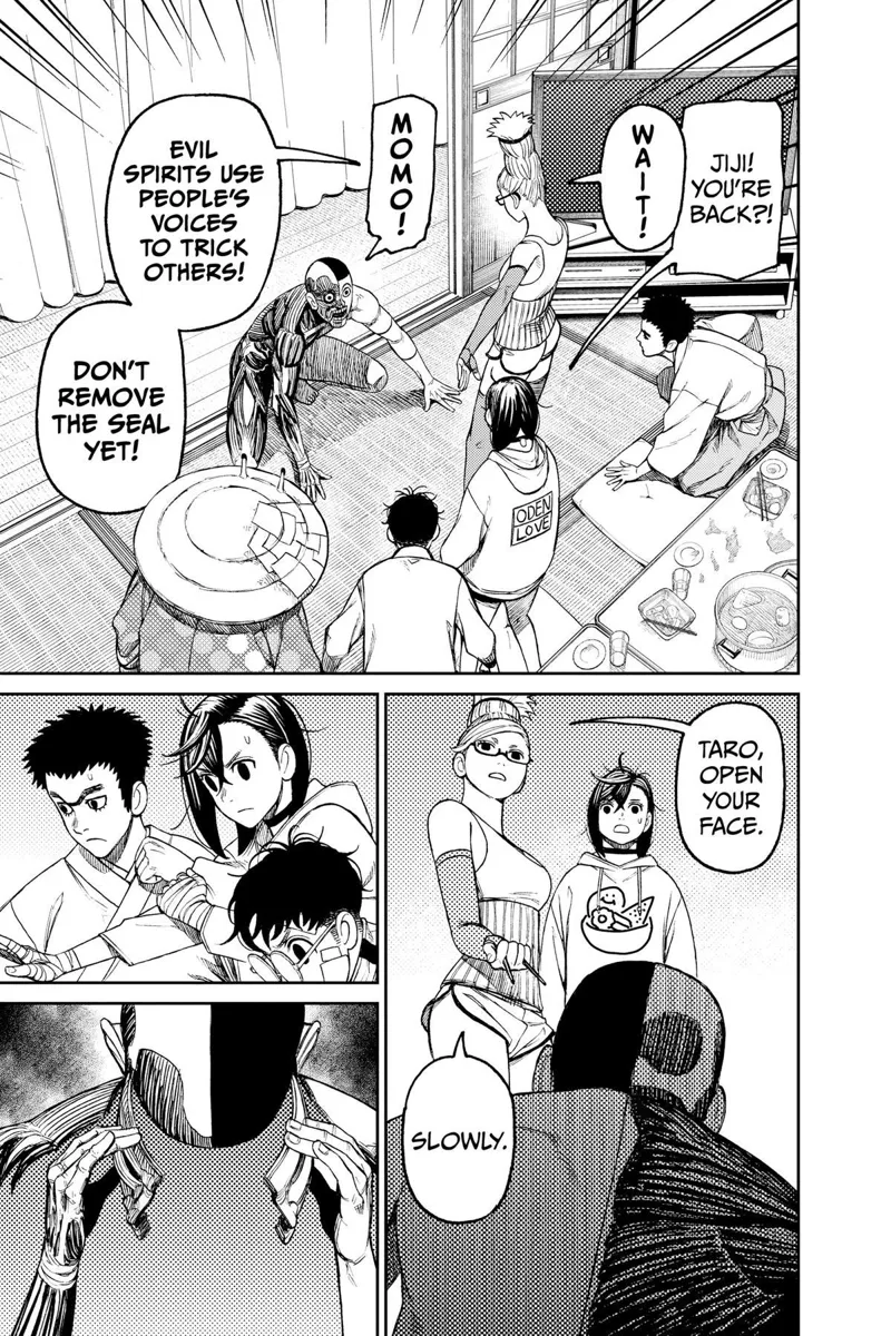 Everyone prepares as Taro removes his face, as the Evil Eye might just be playing at them.