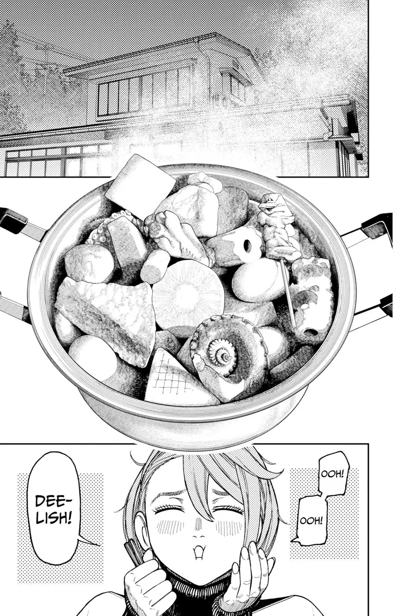 Aira tastes a very delicious meal inside Grandma's house.