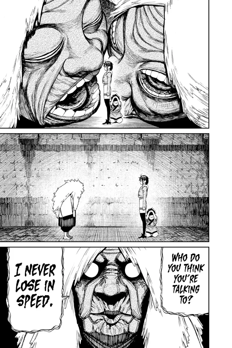 The two huge Granny heads disappear, and the Turbo Granny appears before Momo. Turbo Granny agrees to Momo's challenge.