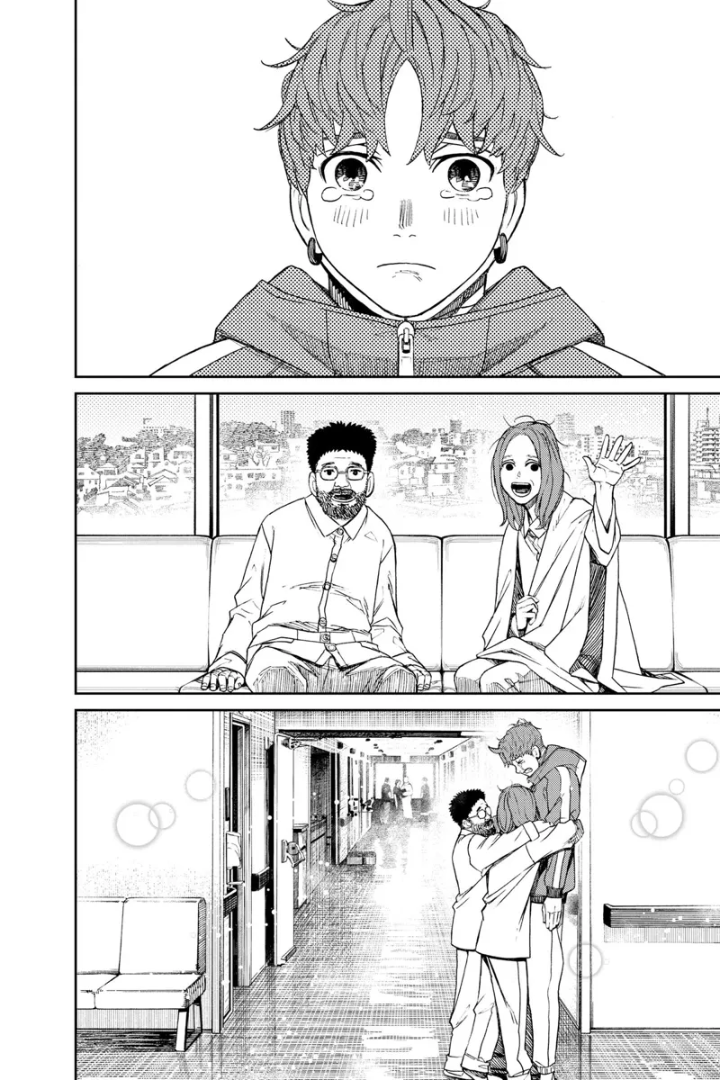 Jiji gets teary-eyed, seeing his parents wave at him. His parents hug him.