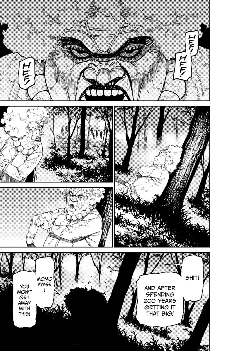 Naki Kito pants as she hides in the forest while men look for her at a distance.