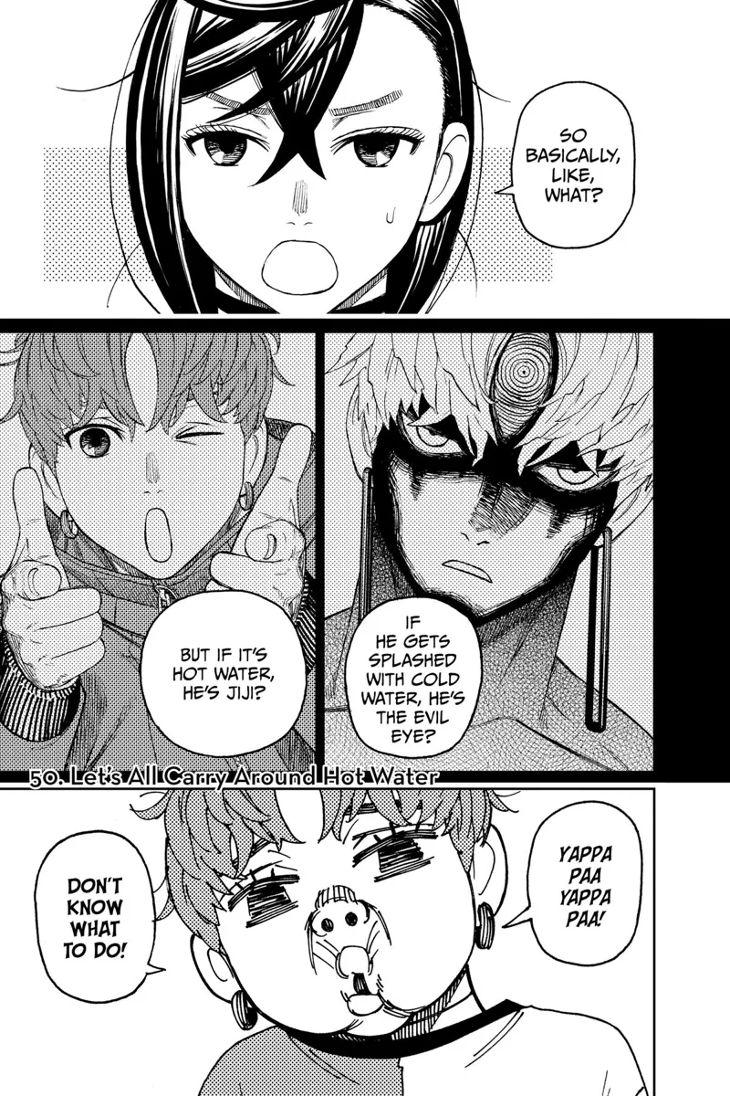 Momo realizes that splashing Jiji with cold water causes Evil Eye to take over. But if it's hot water, the real Jiji comes out.