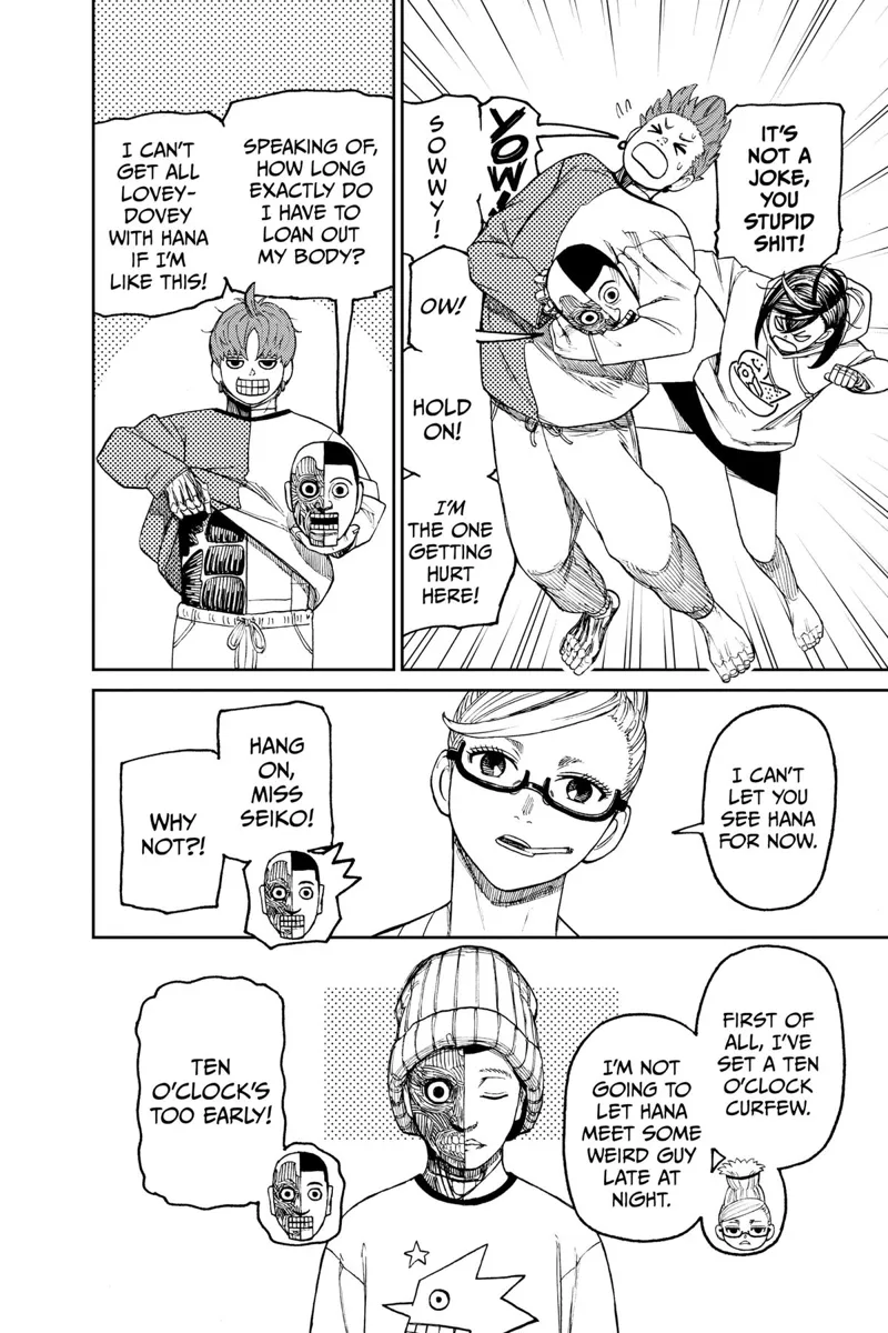 Momo kicks Jiji. Jiji takes out Taro's head. Grandma tells Taro he won't be seeing him for now.