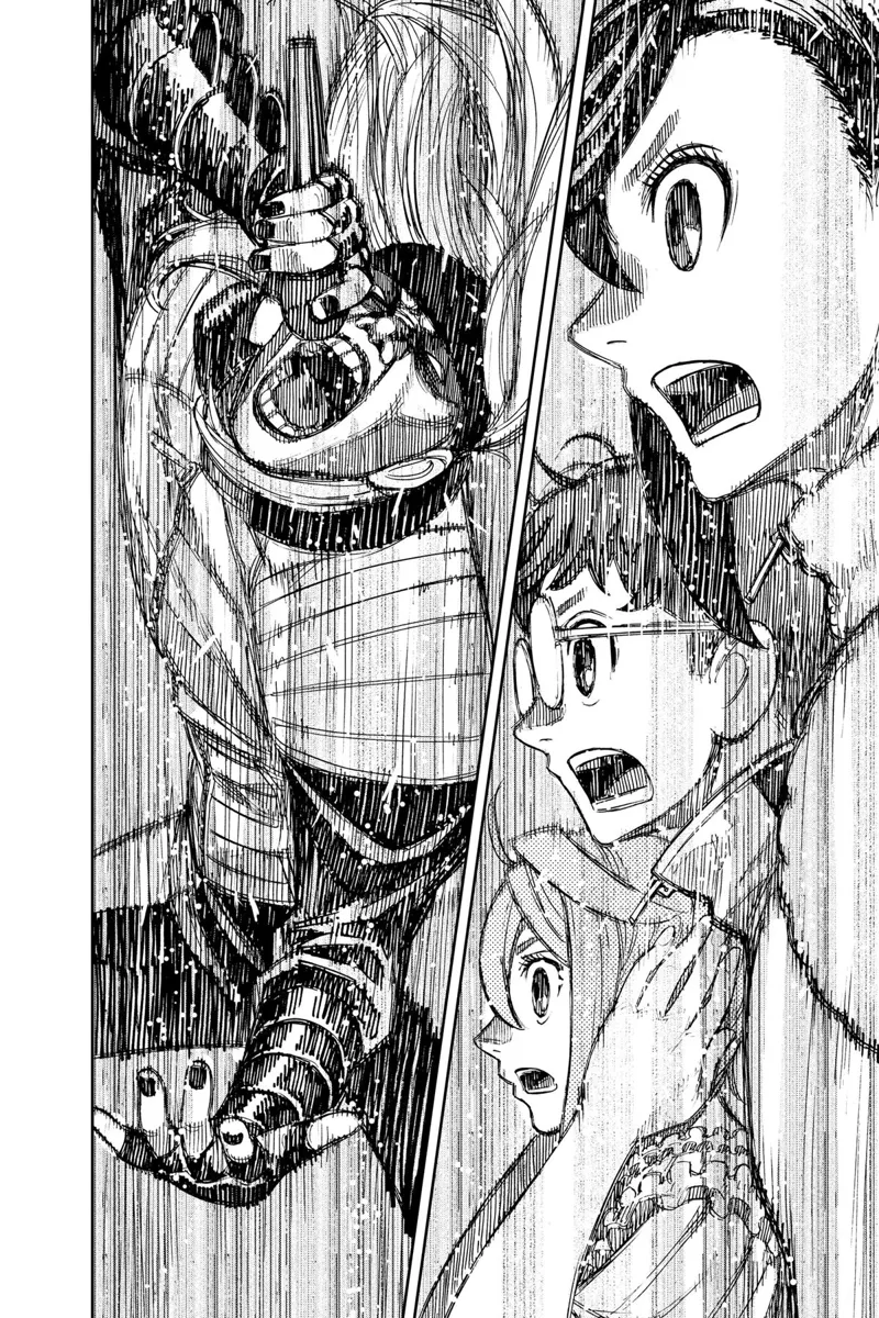 The vocalist sings. Momo, Okarun, and Aira feel the intense energy of their music.