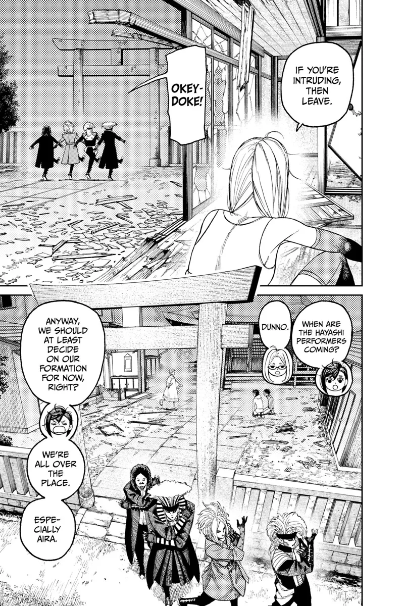 The four weird people left after Grandma told them to. They start walking out the gate.