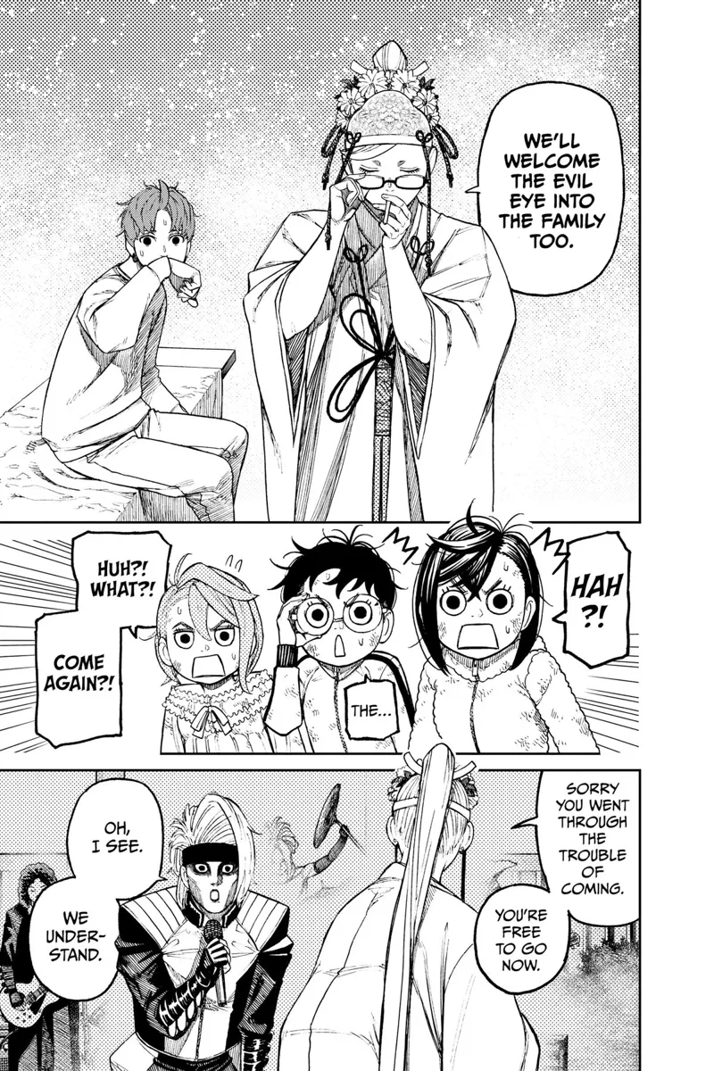 Grandma reveals that they will welcome the Evil Eye into their family, surprising Momo, Okarun, and Aira.