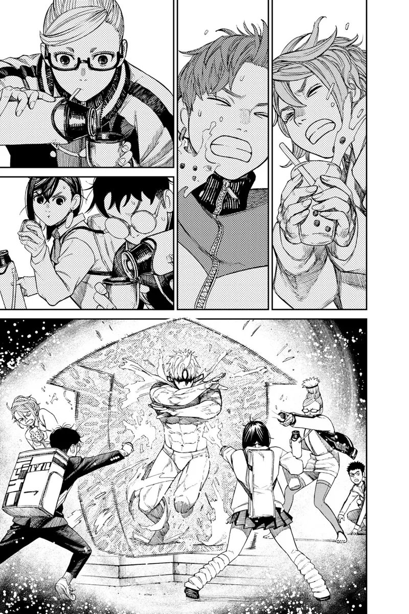 Jiji gets splashed by Aira's cold drink, morphs into Evil Eye, and creates a barrier against the hot water splashed at him.