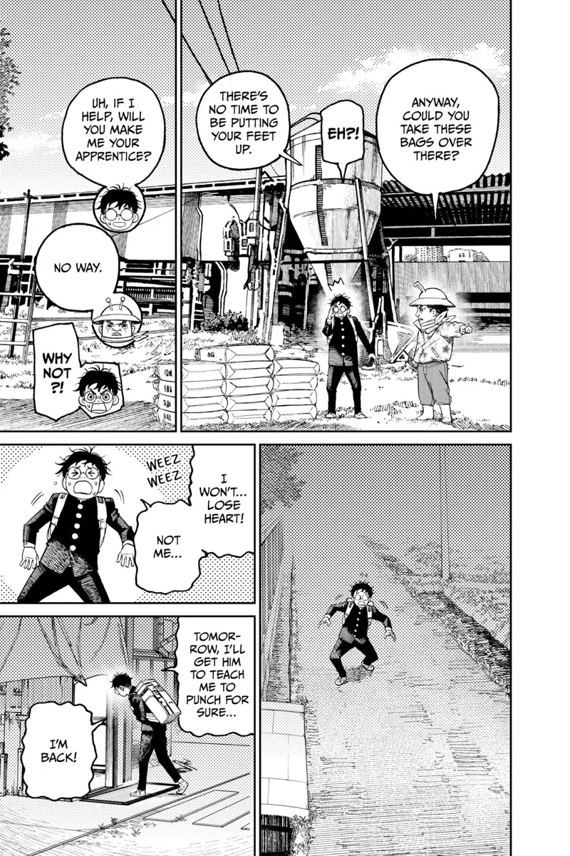 Peeny Weeny declines but tells Okarun to carry the bags. Okarun goes home at night, tired and shaking.