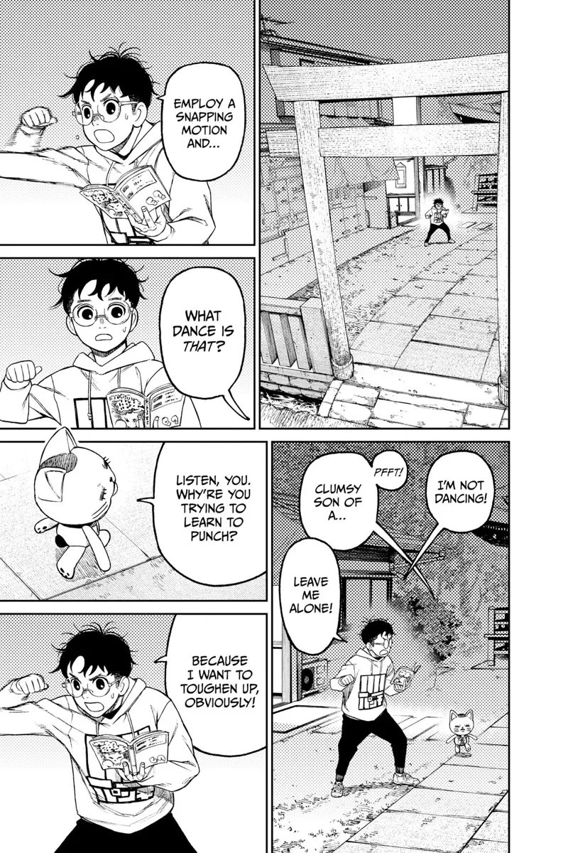 Okarun is outside the house practicing how to punch. Turbo Granny approaches him.