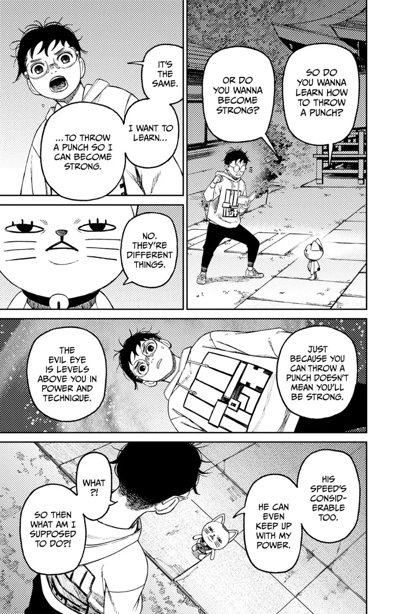 Turbo Granny starts lecturing Okarun about learning how to punch and becoming strong, including Evil Eye's power.