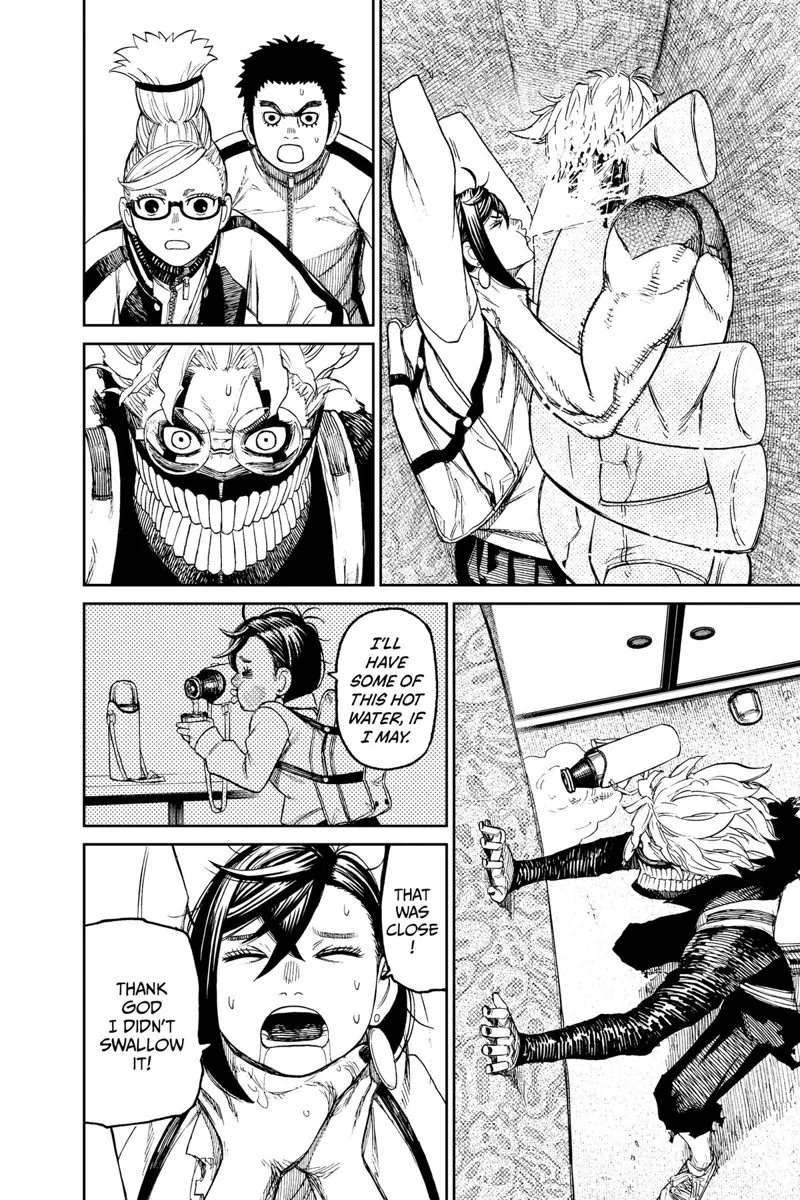 Momo spits the warm water she previously drank at Evil Eye Jiji.