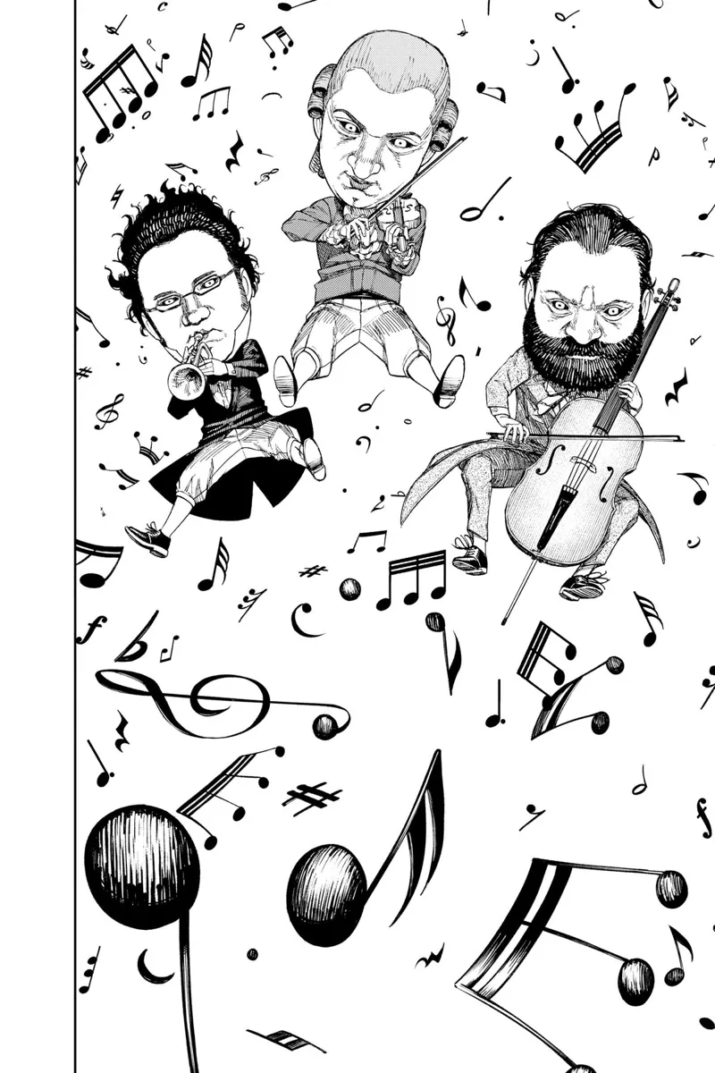 The three artists start playing their instruments, and musical notes appear around them.